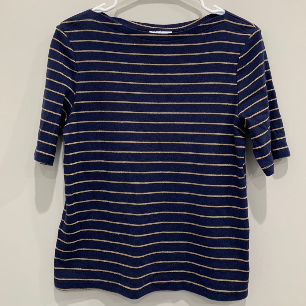 Charter Club Navy and Gold Short Sleeve T-Shirt